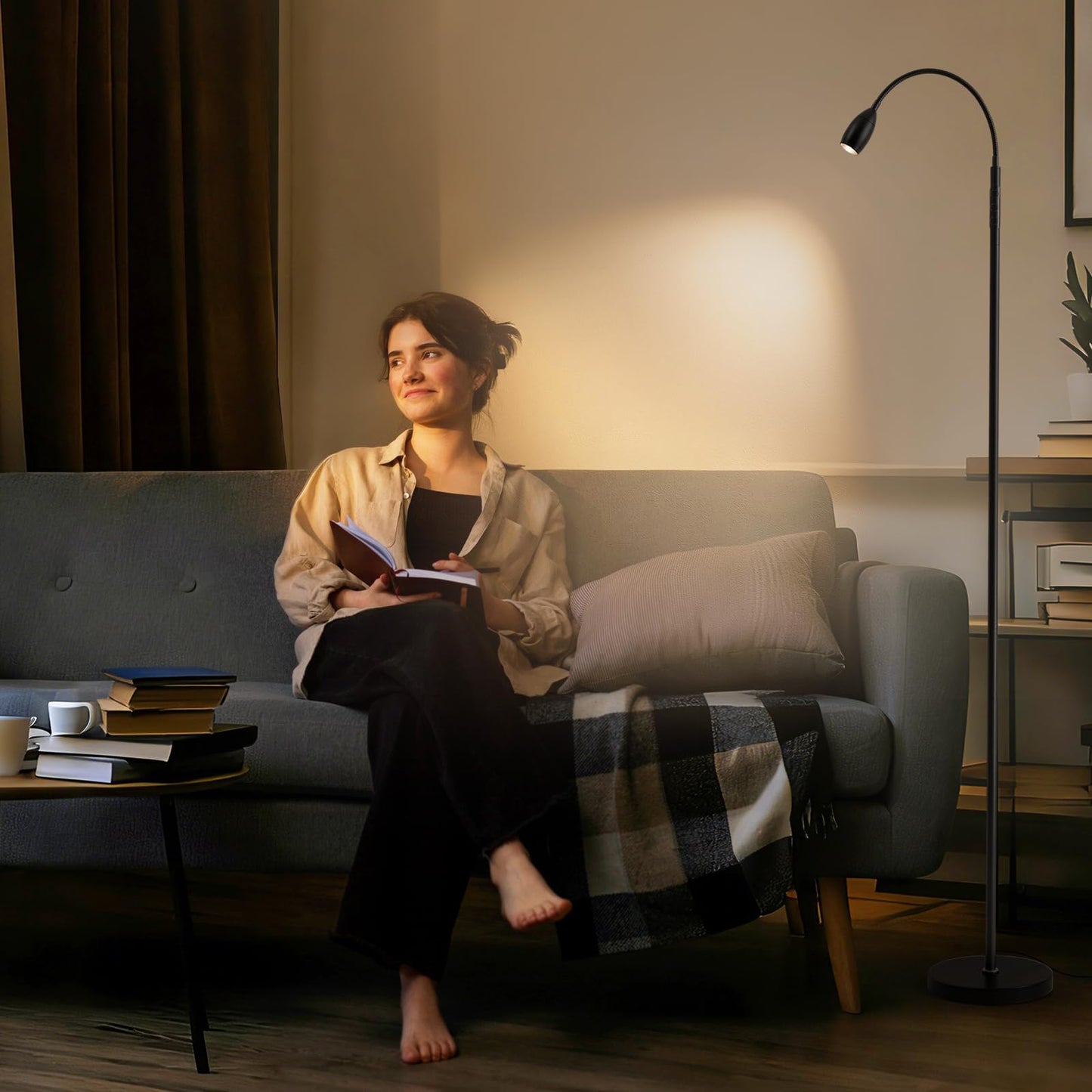 Radiovix Reading Floor Lamp, Dimmable LED Floor Lamp with Remote, Standing Lamp with Flexible Gooseneck, Zoomable Spotlight, Reading Light, Task Crafting Tall Lamps for Living Room Office Bedroom