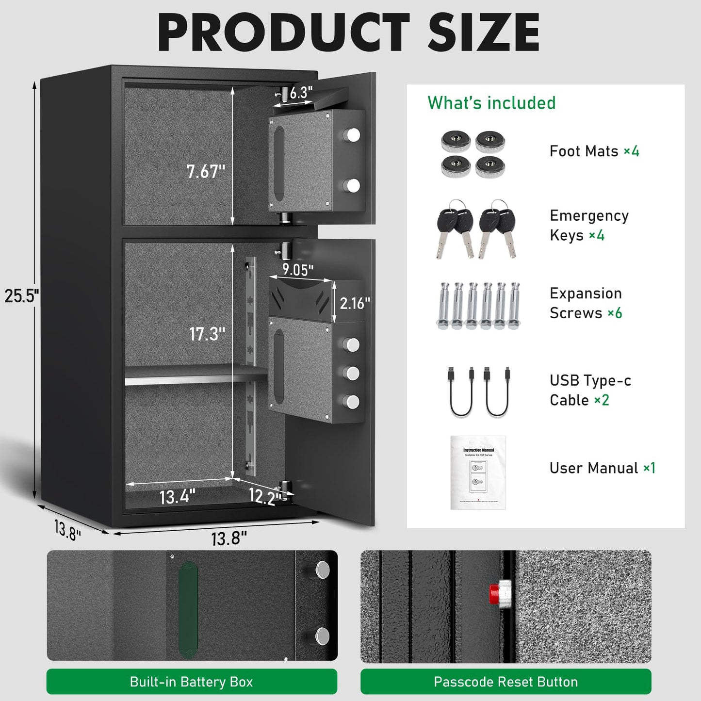 Karbeen 6.0 Cu ft Large Safe Box Fireproof Waterproof, Money Safe With Mute Function and LED Light, Digital Keypad Home Safes with Deposit Slot & Dual Alarm System,Security Box for Money Valuables