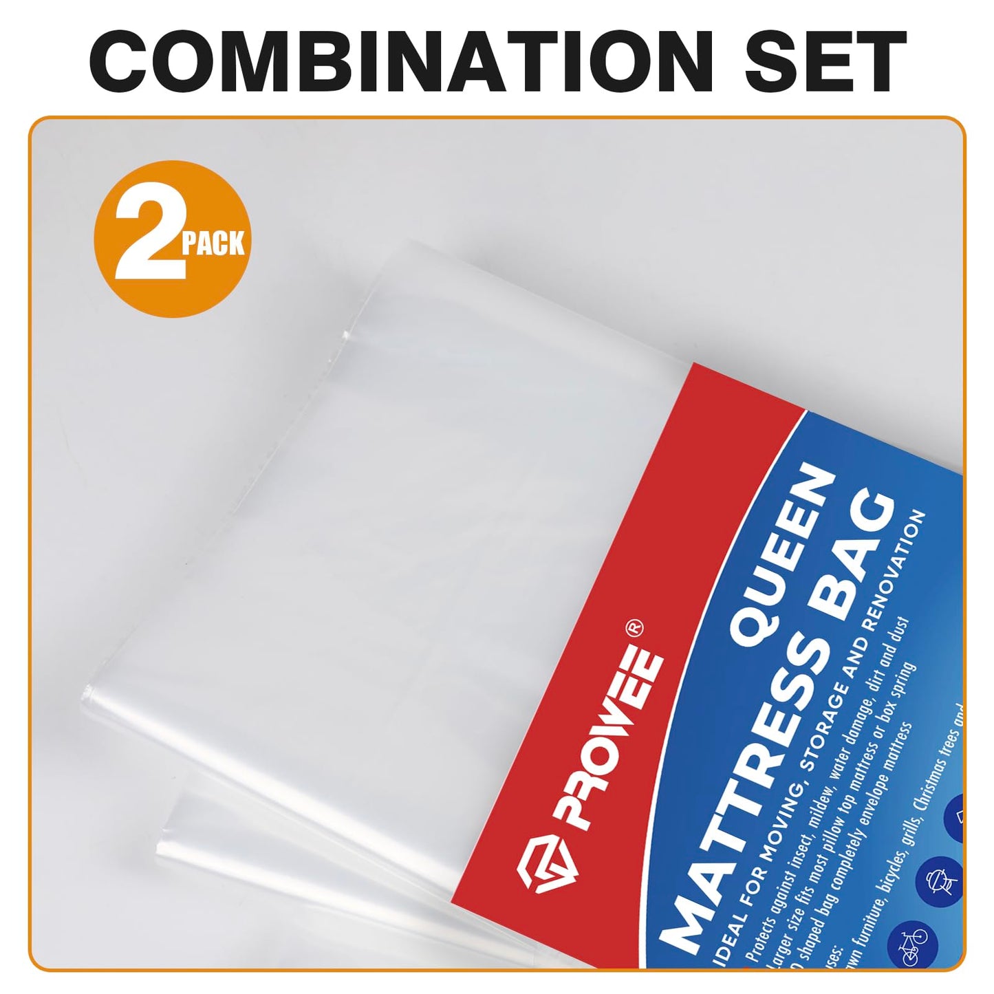 PROWEE 2 PK Queen Mattress Bags for Moving Storage,Mattress Bag for Disposal, Mattress Storage Bag Queen Mattress Cover for Moving