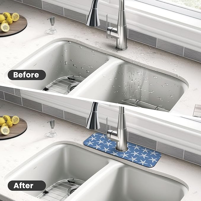 Blue Starfish Abstract Coastal Beach Nautical Ocean Kitchen Sink Splash Guard