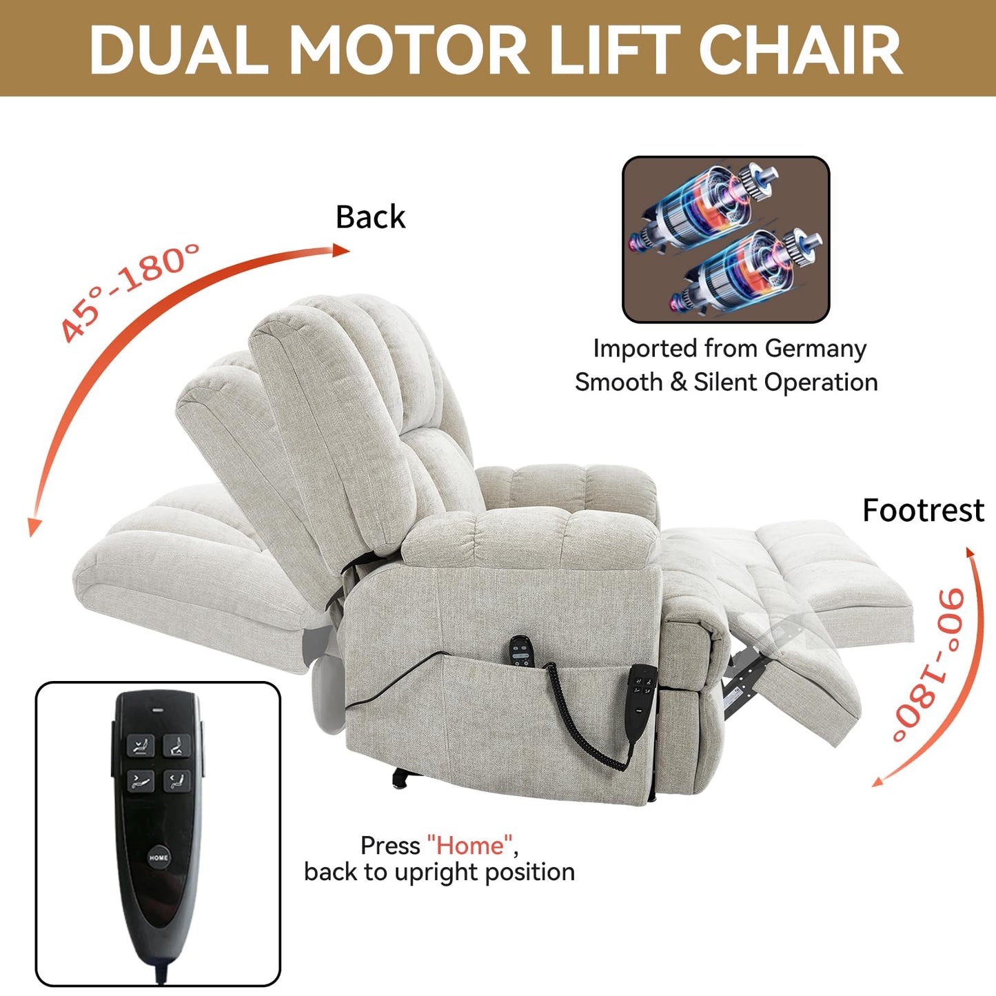 GDFStudio Dual Motor Power Lift Recliner Chair with Massage and Lumbar Heat, Heavy Duty Electric Reclining Chair with Remote Control, Supports Up to 350 LBS, Beige