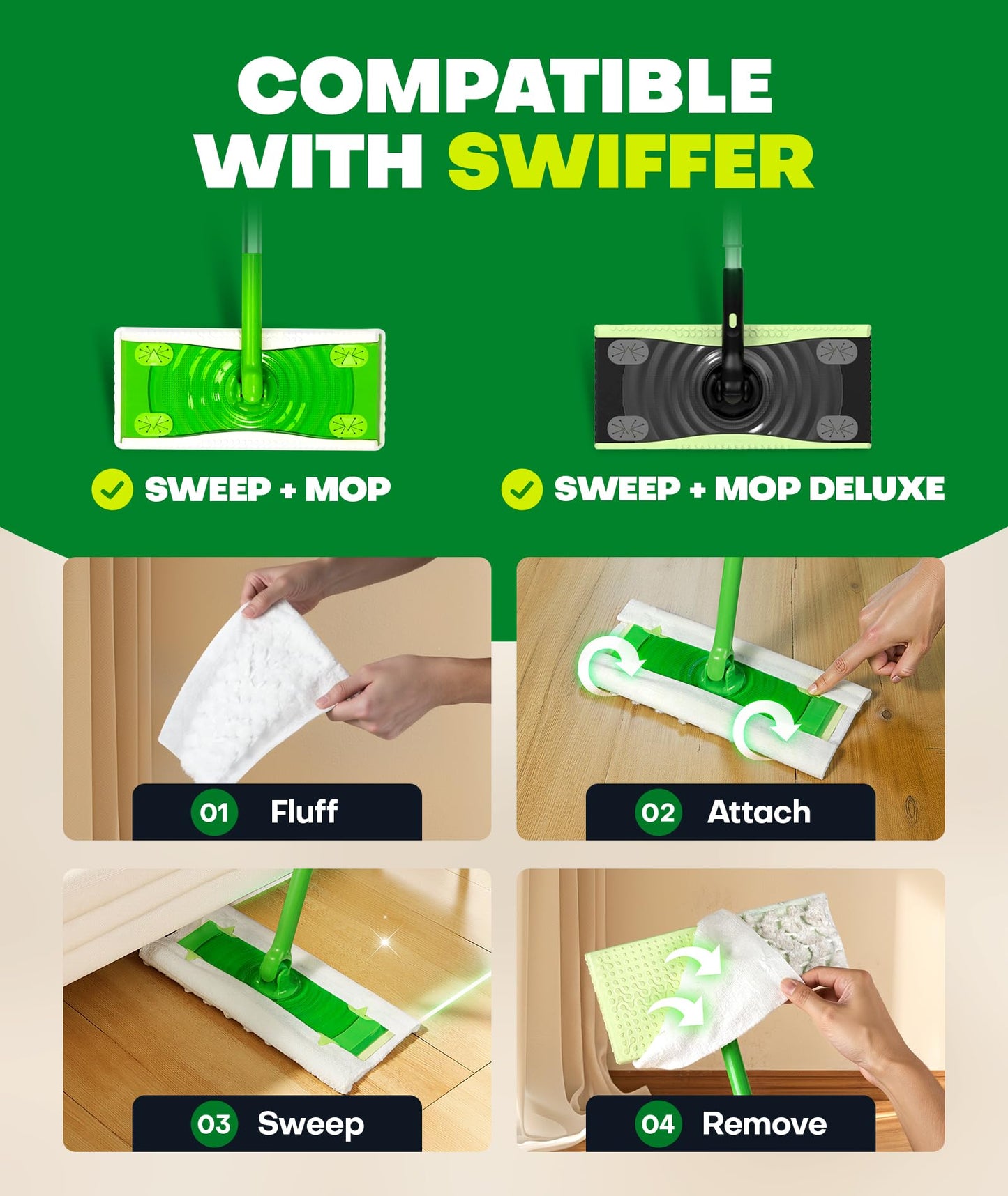 60 Count Heavy Duty Dry Sweeping Cloths Refills for Swiffer Sweeper Mop, Deep Clean Sweeper Pet Mop Pads for Multi Surface Floor Mopping & Cleaning, Disposable Dry Pad Refills Floor Duster, Unscented