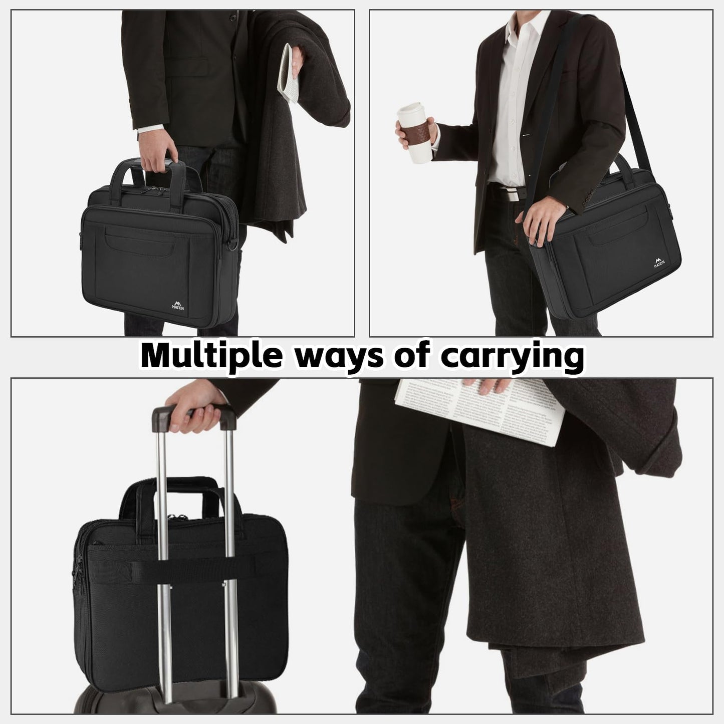 MATEIN Laptop Bag, 15.6 Inch Multifuntional Business Computer Laptop Case, Unisex Spacious Shoulder Messenger Bag Briefcase for Men and Women, Universal Nylon Briefcase for Notebook - Black