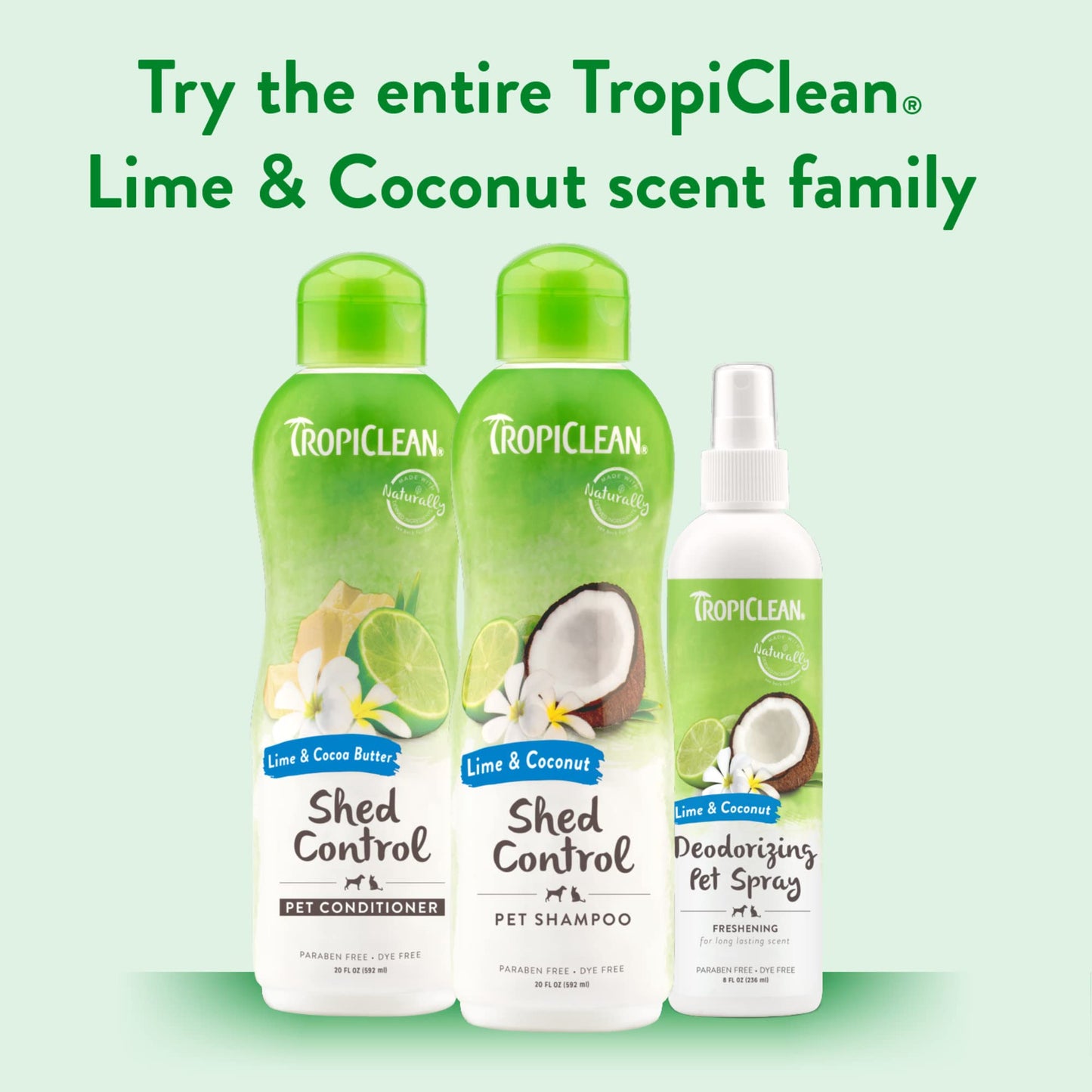 TropiClean Dog Shampoo Grooming Supplies - Shed Control Shampoo for Pets - Deshedding Dog & Cat Shampoo - Shedding Control - Derived from Natural Ingredients - Used by Groomers - Lime & Coconut, 355ml