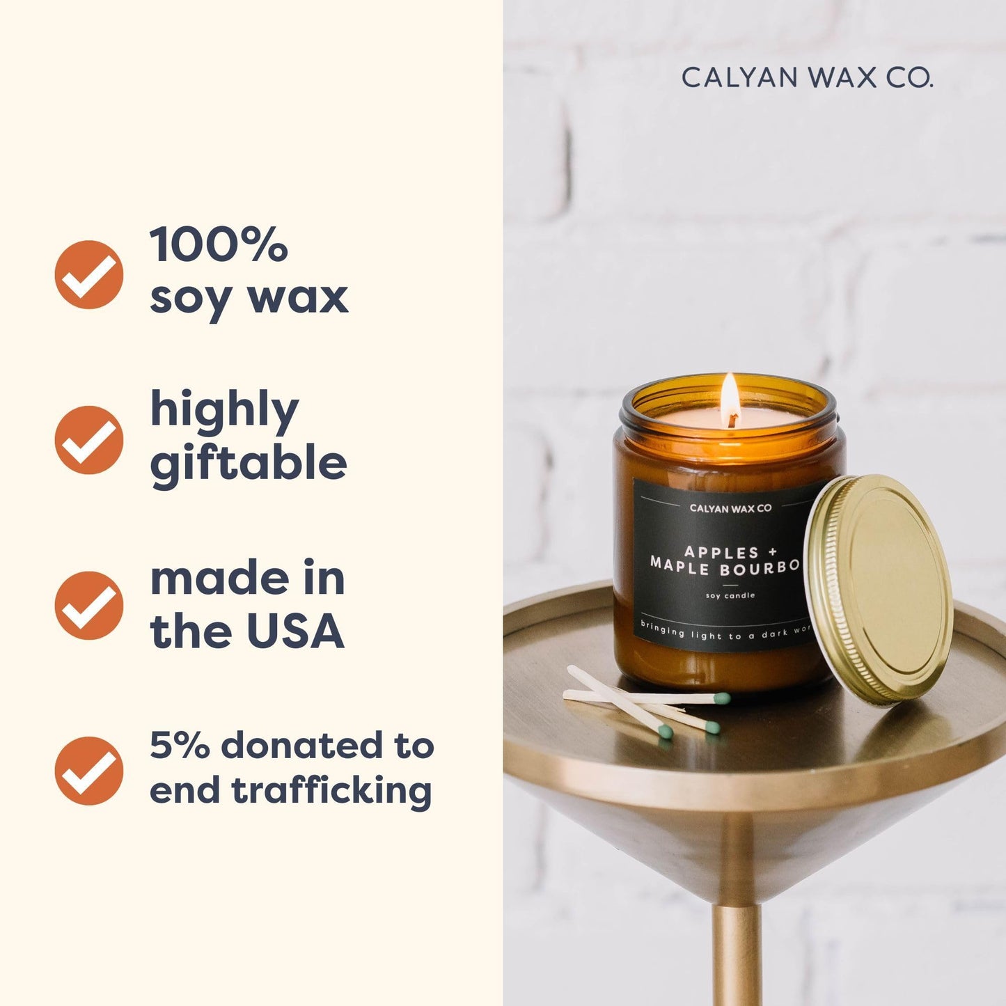 Calyan Wax Co. Lavender & Bergamot Scented Candle - 57 Hour Burn - Luxury Clean Soy Wax Candles - Long Lasting Amber Glass Jar Candle for Home - 7.2oz