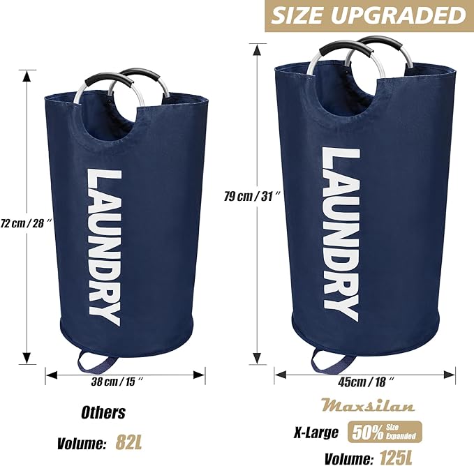 125L X-Large Laundry Basket, Freestanding Tall Clothes Hamper, Collapsible