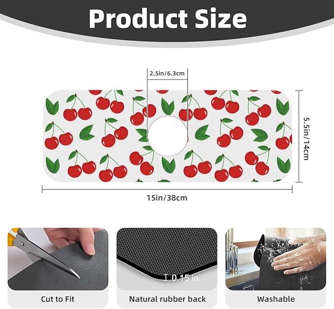 Fruit Cherry Red Cherries Leaves Leaf White Kitchen Sink Splash Guard Faucet