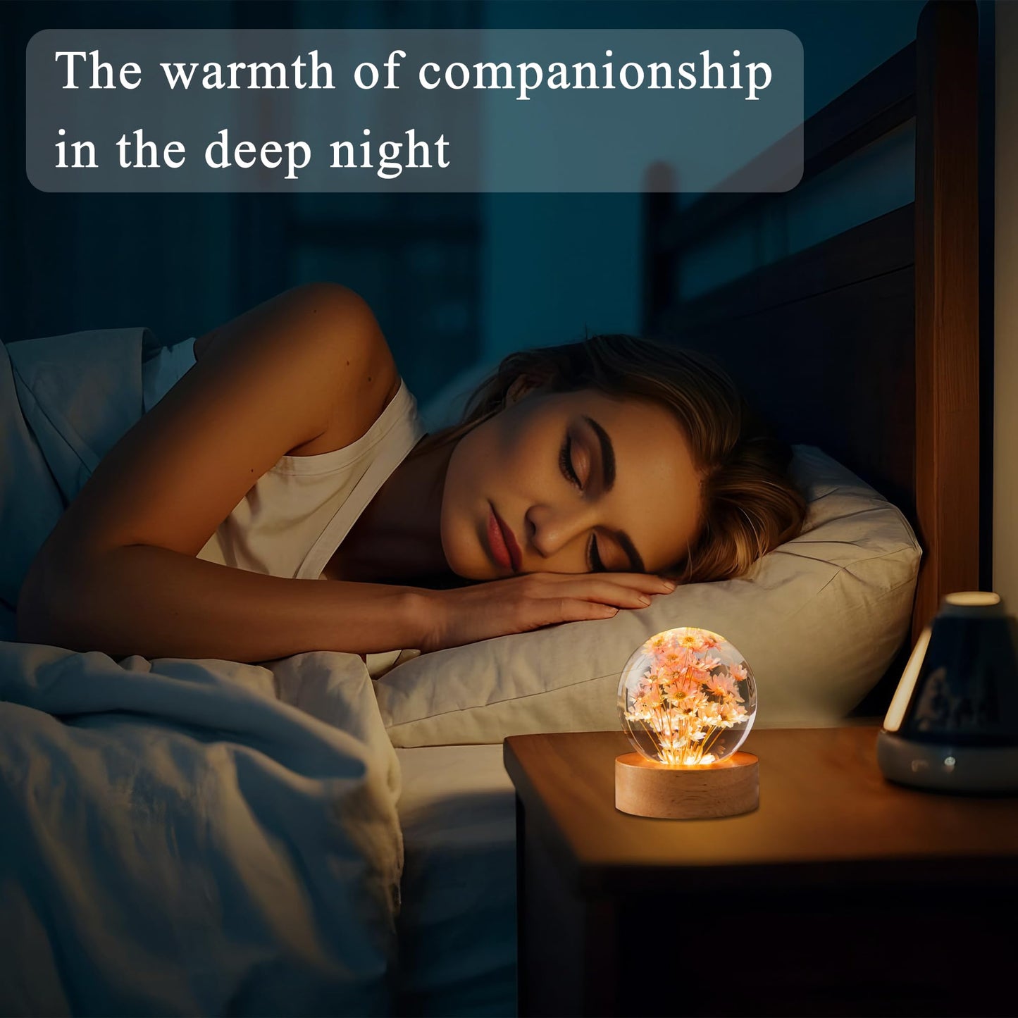 Daisy Decor Gifts,Daisy Flower Lamp Crystal Ball Night Light,2.4 Inch Glass Ball Lamp with LED Wooden Base,Soft Warm White Lighting for Women Best Friends Sister Birthday Xmas Aesthetic Gift(Red)
