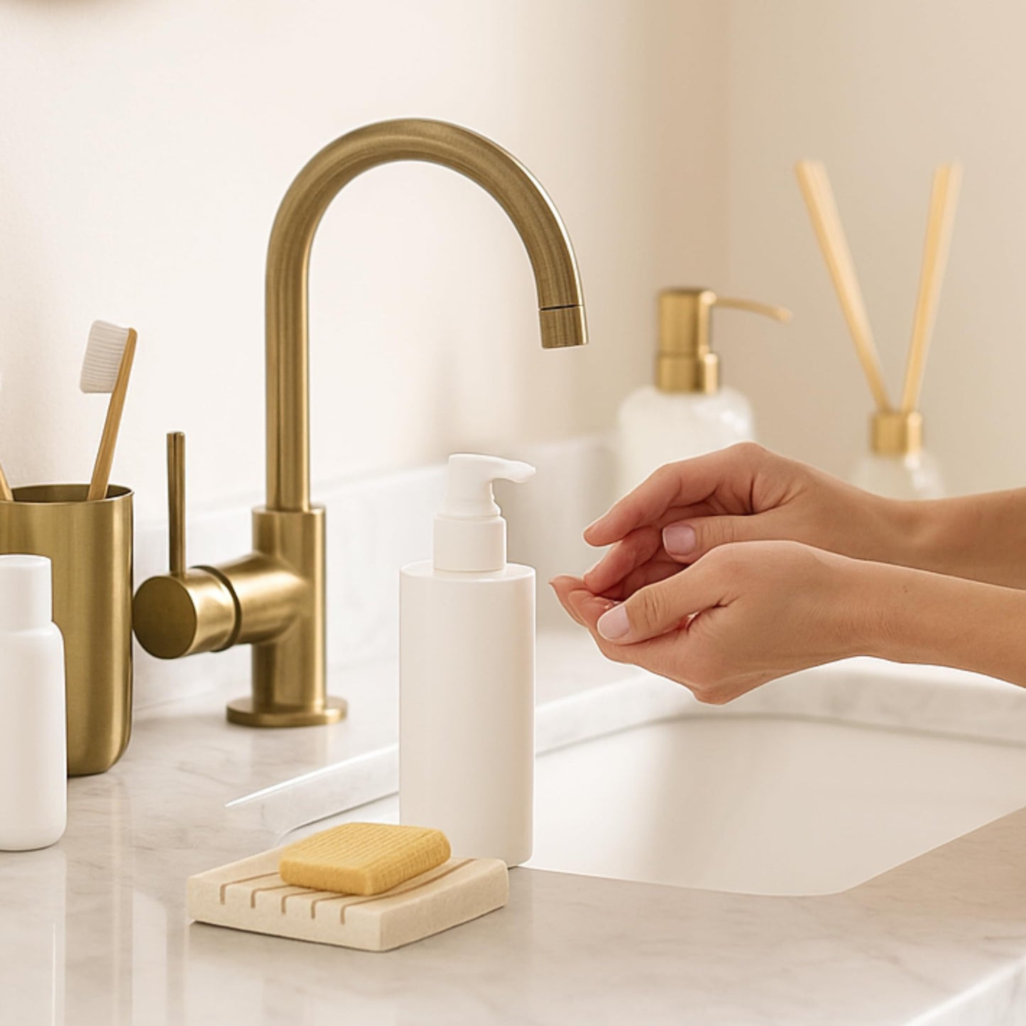 Creative Home Natural Marble Self-Draining Soap Dish Tray, Beige Holder