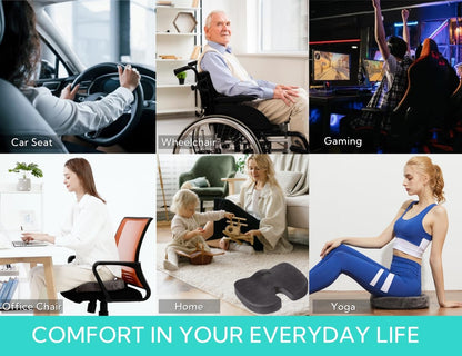 foverhom Gel Seat Cushion for Long Sitting,Office Chair Cushion for Tailbone Pain Relief,Non Slip Orthopedic 50 Density Slow Rebound Memory Foam Car Seat Cushion with Handle and Concealed Zipper