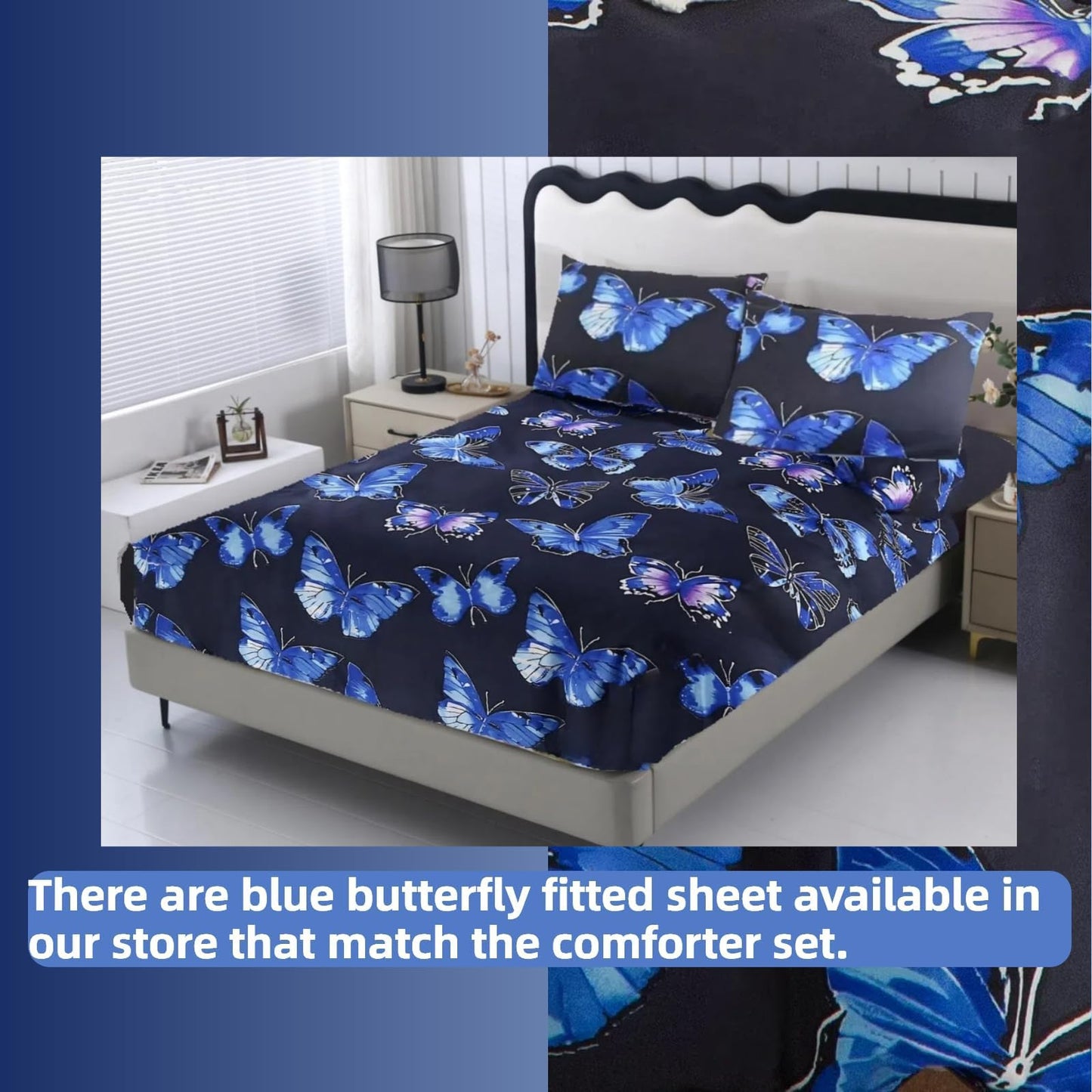 SDIII Blue Butterfly Comforter Set Twin 3 Pieces, Soft Microfiber Lightweight Blue Butterfly Twin Bedding Set for Girls Kids and Teens All Season