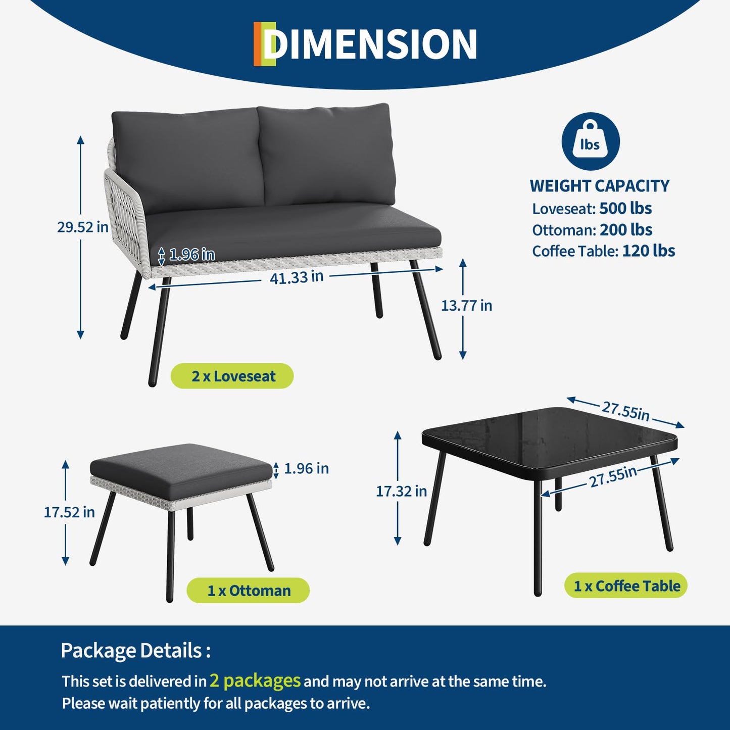 Garvee 4 Piece Patio Furniture Set, Outdoor Wicker Sectional Sofa with 2 Chairs, loveseat & Glass Top Coffee Table, 5mm Cushions inckuded L-Shaped Couch Set for Yard Garden Porch Poolside Sunroom