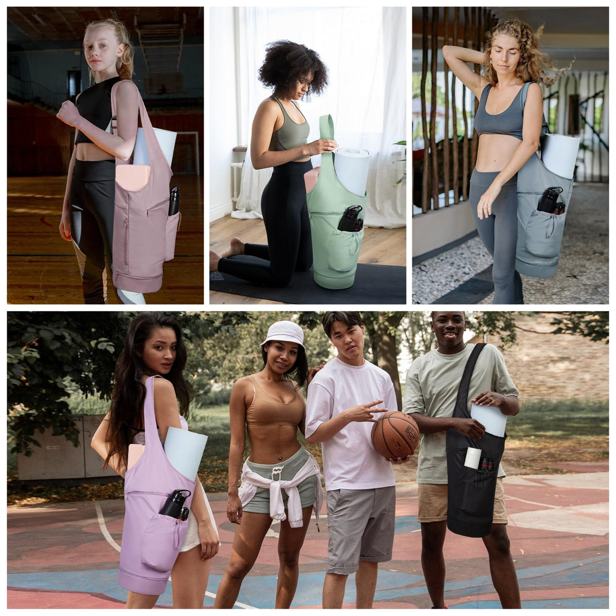 sportsnew Yoga Mat Bag, Opening Large Yoga Mat Carrier Bag with Zipper Pocket and Bottom Wet Pocket, Exercise Yoga Mat Carrier Holder Multi-Functional Storage Bag, Black, patent pending