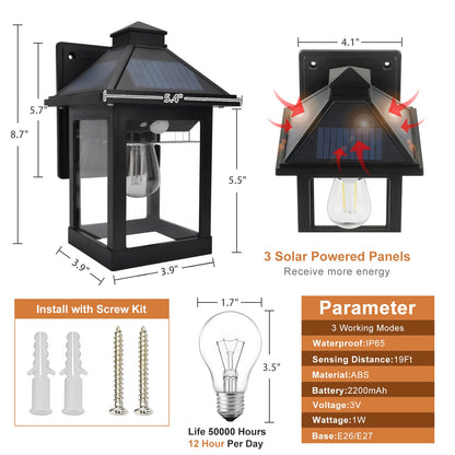 Nodfens Solar Lights Outdoor Garden, Solar Security Lights Outdoor Motion Sensor with 3 Modes, IP65 Waterproof Security Lights Outdoor Motion Sensor Solar Powered for Wall Fence Yard and Front Door
