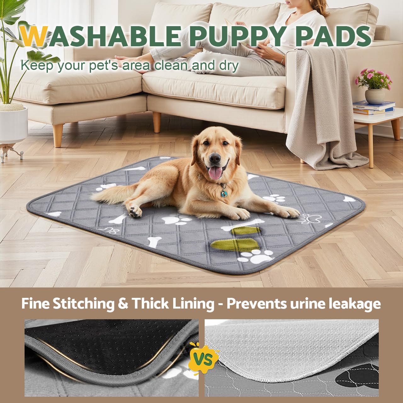 Gimars Reusable Dog Training Pads,2 Pack 120×90cm Washable Dog Pads,Thickened Absorbent Pet Mat,Fast Drying Training Mat for Puppy/Senior Pet Whelping Incontinence Housebreaking