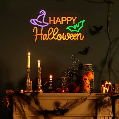 Qmetalart Halloween Neon Sign Happy Halloween Sign Wall Decor LED Sign Neon Lights for Bedroom Living Room Bar Office USB Powered Light Up Sign Hanging LED Light for Halloween Decor Holiday Party Gift