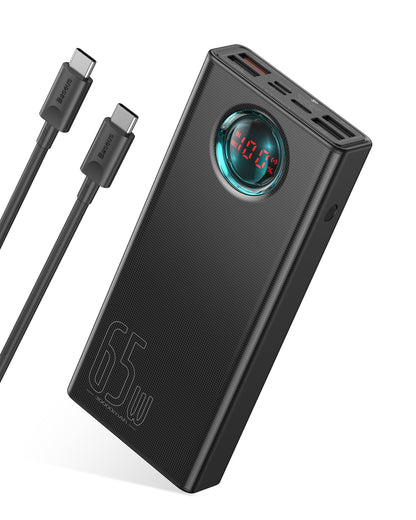 Baseus 30000mAh 65W Portable Charger, Laptop Power Bank with Digital Display, 7-Ports for MacBook Pro/Air, iPhone 16/15/14, iPad, Samsung Galaxy, Steam Deck, ASUS ROG Ally - PD3.0/QC4.0 (Black)