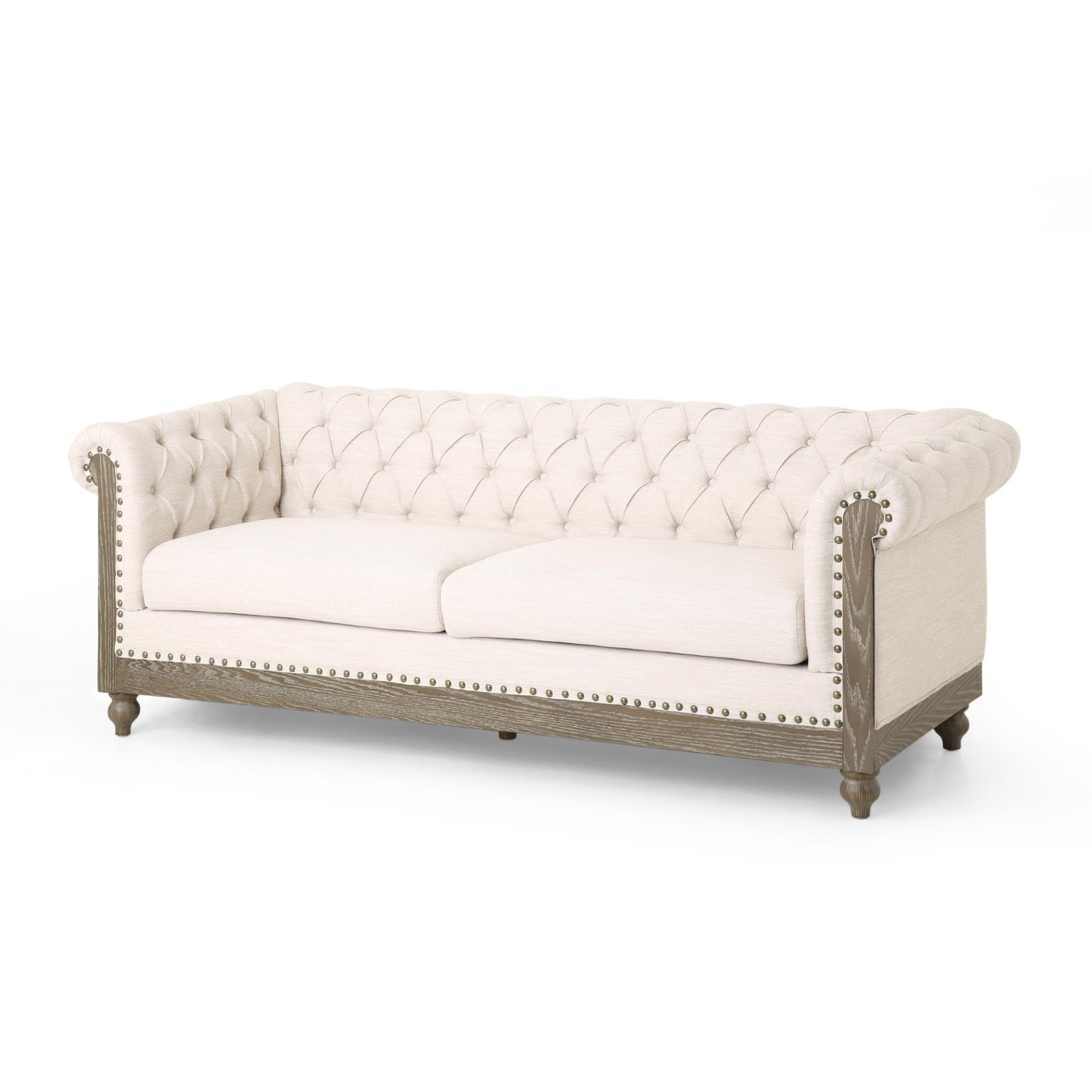 Merax Chesterfield Sofa, Retro Style Upholstered 3 Seater Rolled Arm Couch for Living Room Bedroom Office, Beige