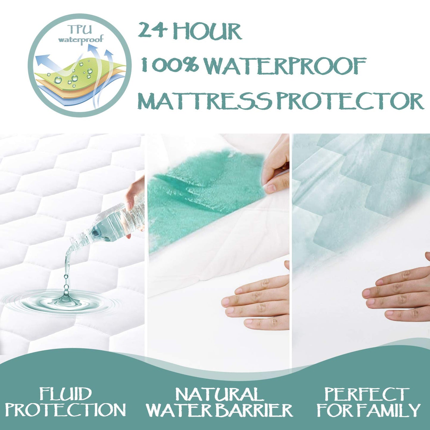 Queen Quilted Waterproof Mattress Pad Cover,Soft Mattress Pad Cover, Waterproof Mattress Protector Stretches up to 16” Deep Pocket-Hollow Alternative Filling-Cooling Mattress Topper