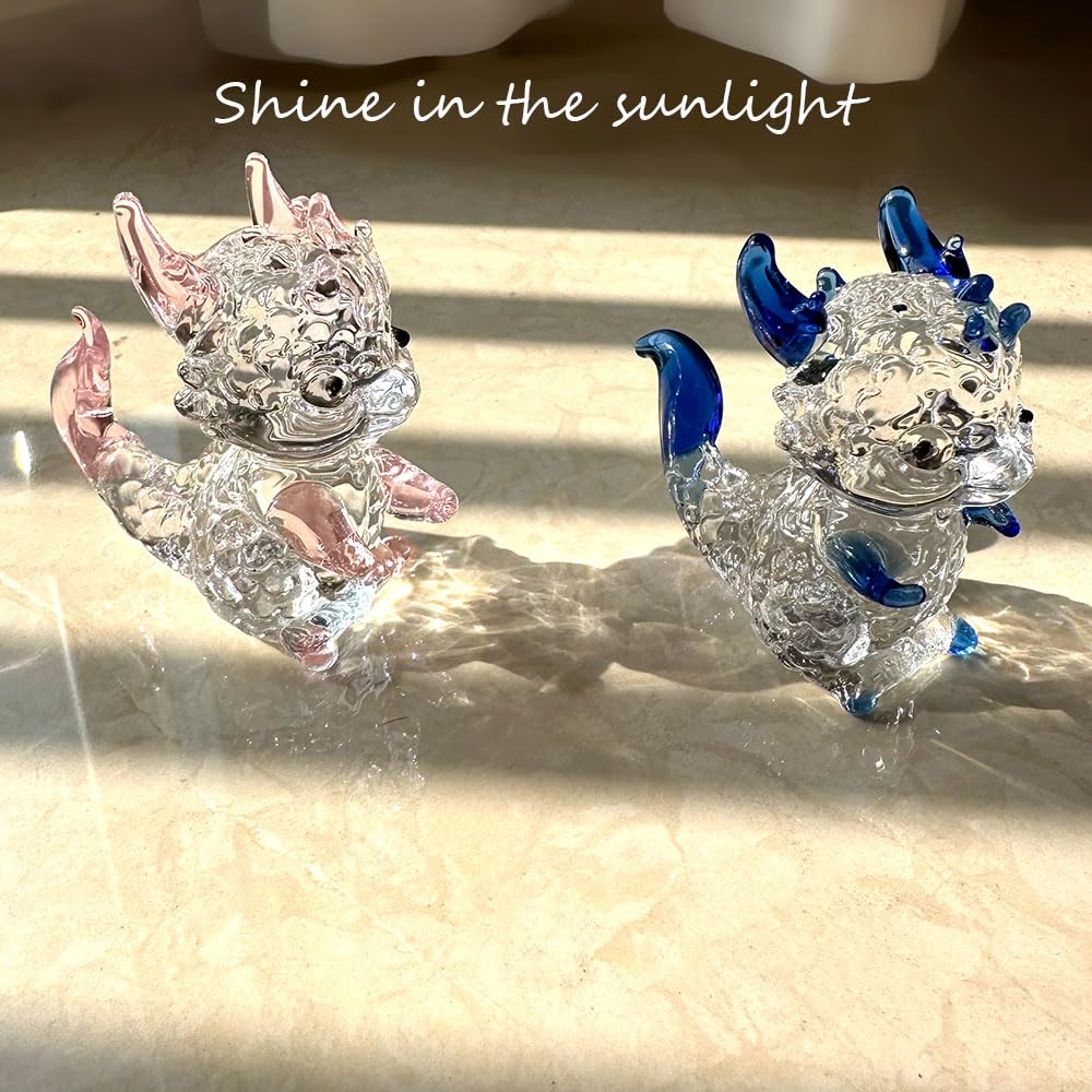 JinshiY Crystal Dragon Figurine Collectibles Glass Animal Paperweight Dragon Decor Statue Office Table Desk Decorations Christmas Collectible Figurines Mini Crystal Gifts Glass Animals (Pink)