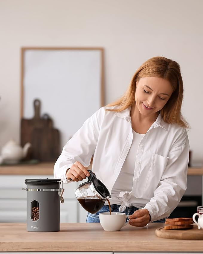 Veken Coffee Canister with Window, Airtight Stainless Steel Kitchen Food