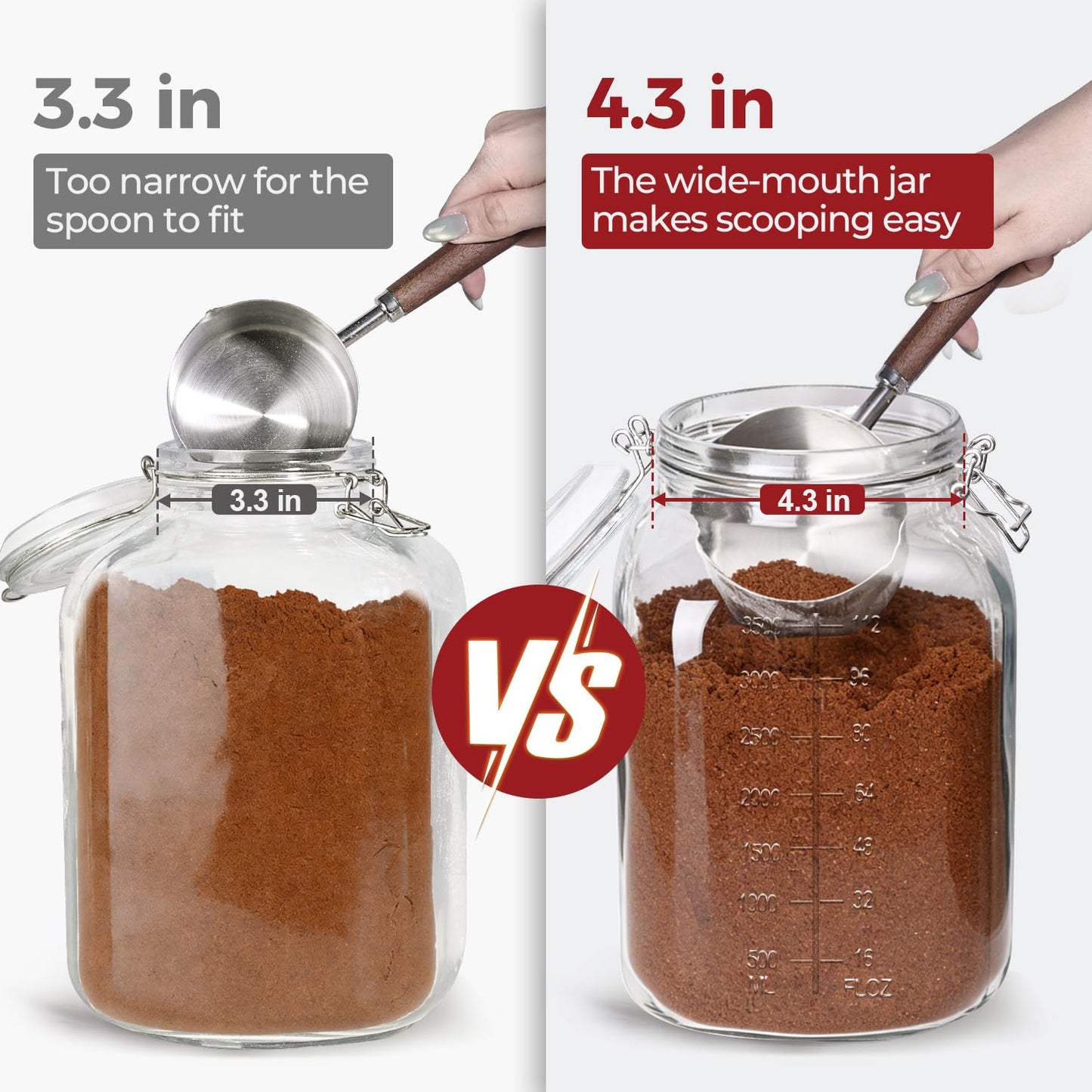 KTMAMA 1.1 Gallon Wide Mouth Glass Canisters with Airtight Lids & Measurement Marks (2-Pack) – Includes 2 Measuring Scoops & Labels, Food Storage Jars for Flour, Sugar & Baking Supplies | BPA-Free