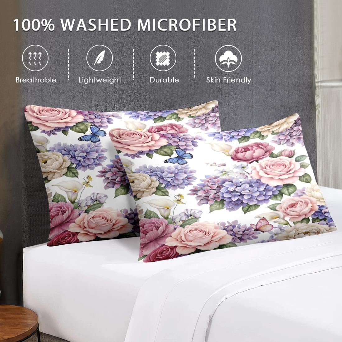 WeCozy Twin Size Comforter Set with Pillowcase, Painting Floral Rose Flower Hydrangea Soft 2 Pcs Bedding for Kids and Adults Bedroom Bed Decor