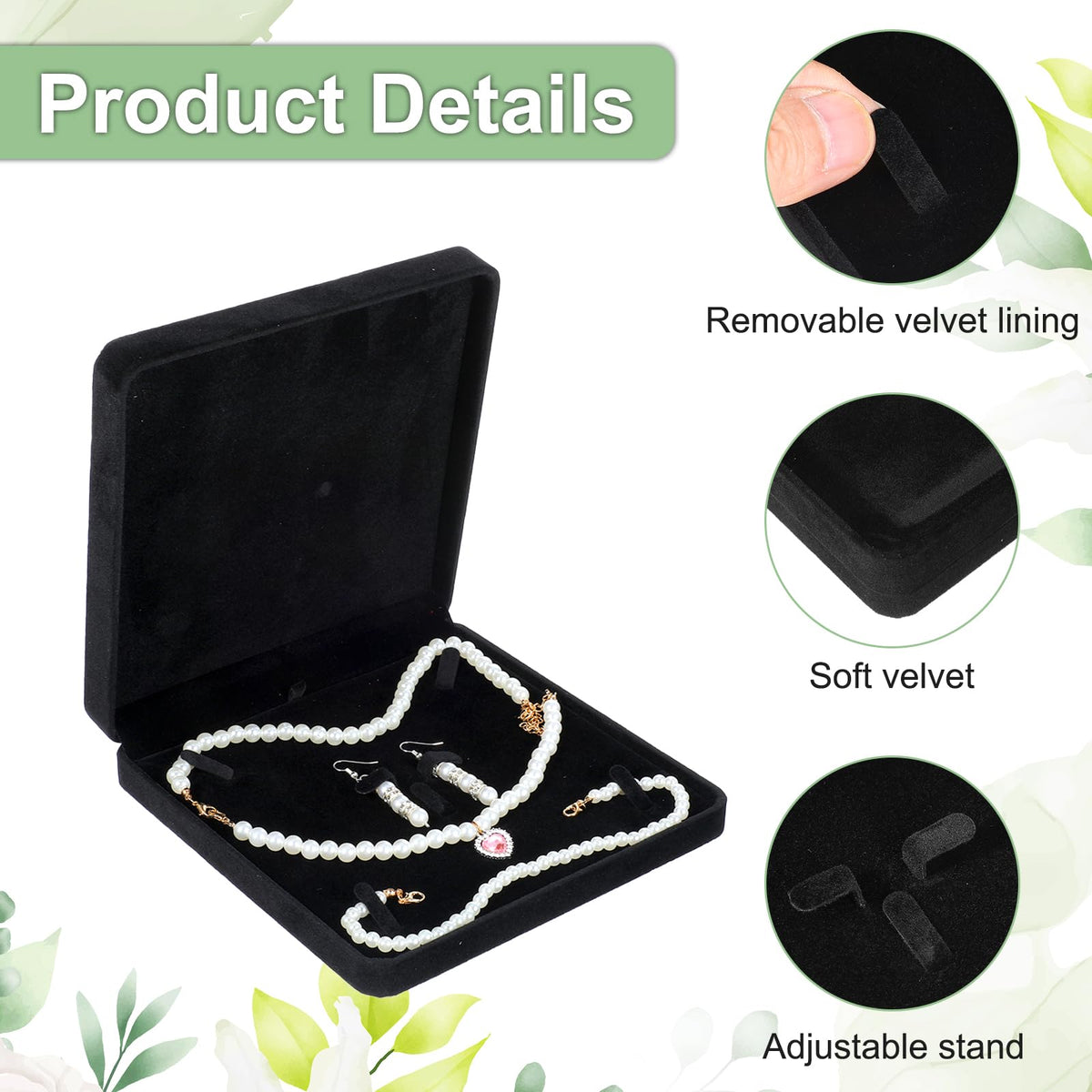 Meyeyaia 6 Pcs Velvet Jewelry Set Box Black Jewelry Display Box Jewellery Gift Boxes for Necklace, Ring, Earring, Bracelet, Pendant Mother's Day Wedding Travel Anniversary, 7.5 x 7.5 x 1.6 in