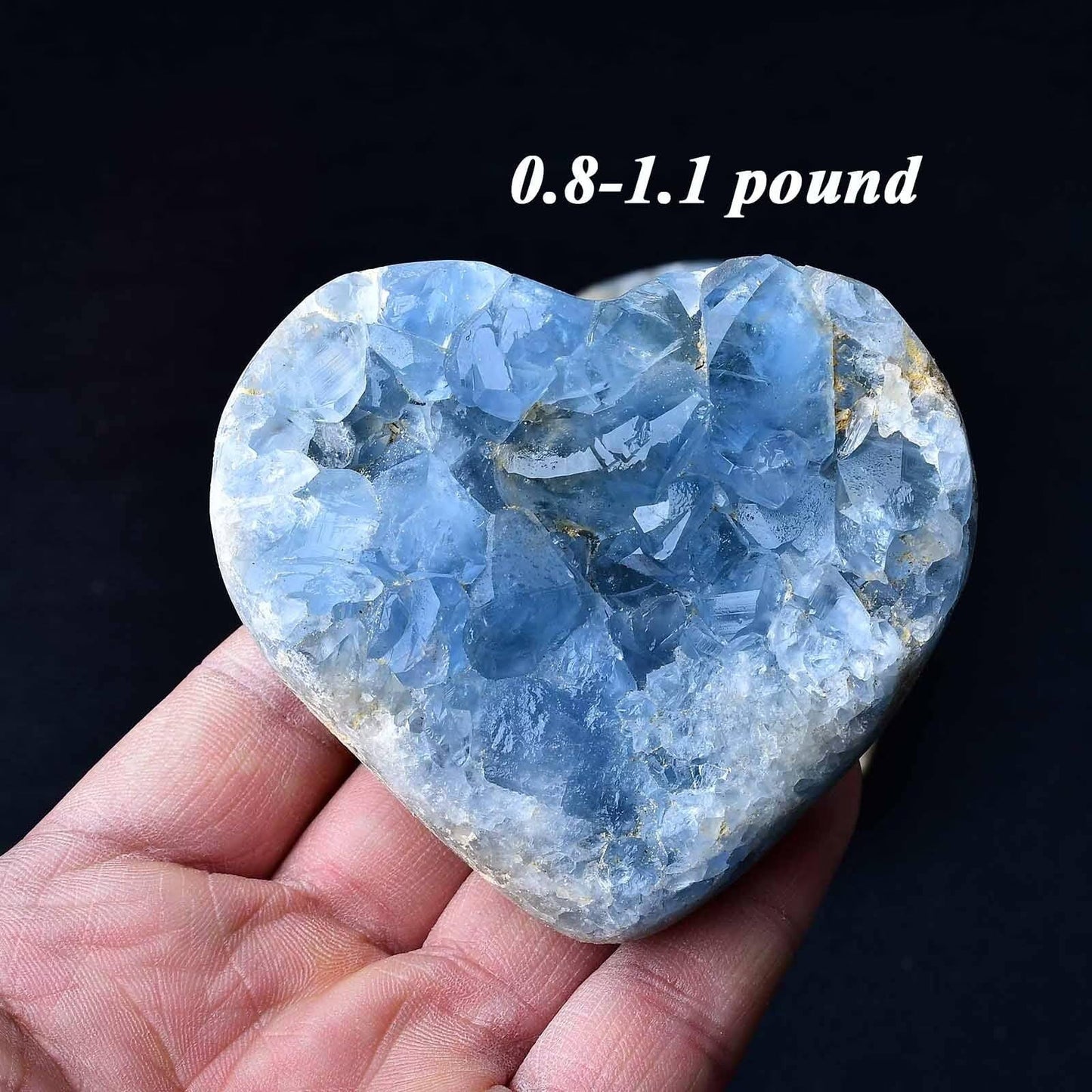 FZBHRO Extra Large Blue Celestite Geode Heart Healing Crystal Stone Collection Mineral Specimen with Stand Home Office Decor 1.3-1.7 Pound