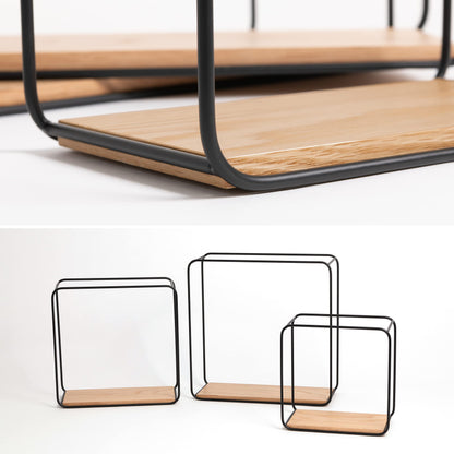 Kazai. Wall Shelves -Jona- | 3-Part Shelving Unit made of Metal and Real Wood Veneer | Wall Decor, Storage and Book Shelf for Bathroom, Living Room, Kitchen, Bedroom and More | Oak