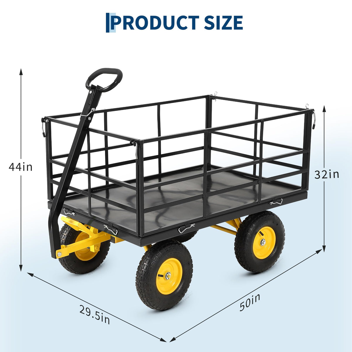 Heavy Duty 1500 Lbs Capacity Mesh Steel Garden Cart Folding Utility Wagon with Removable Sides, Garden Cart on Wheels for Gardening Soil, Tools, and Plant Transport