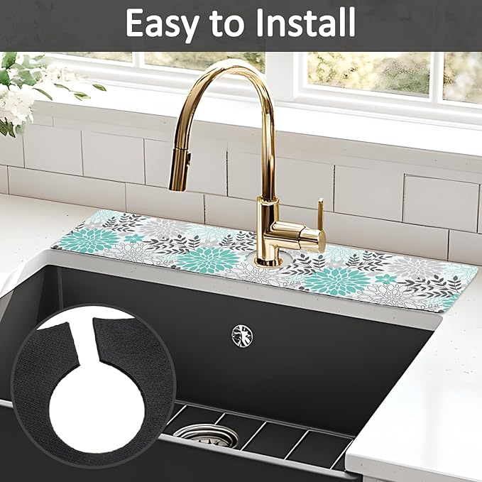 24" X 5.5" Kitchen Sink Splash Guard Faucet Mat Flora Super Absorbent Fast