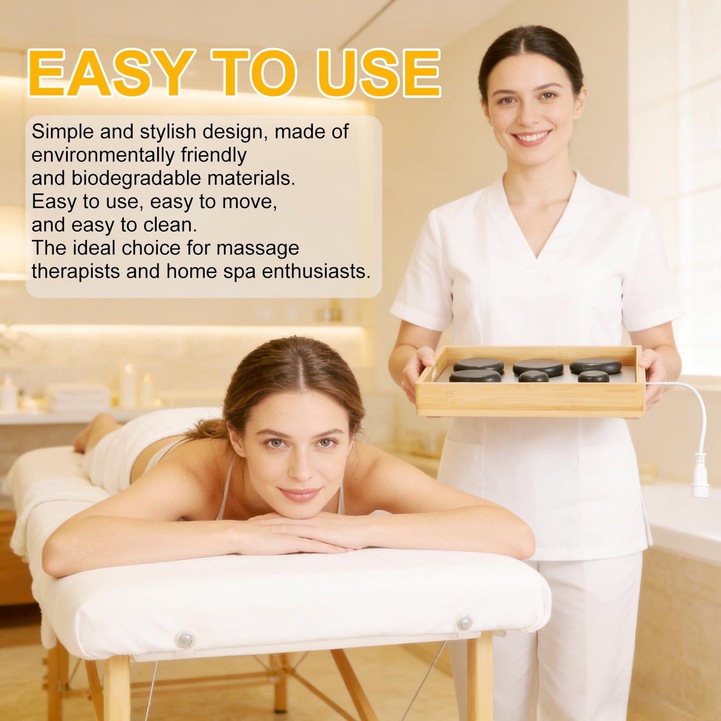 OnVisit Hot Stone Massage Set with Warmer Kit, 10 PCS Rocks Stones with Bamboo Heater Box, Temperature Control and Timing Setting, Massage Stone Heater for Spa & Home Use