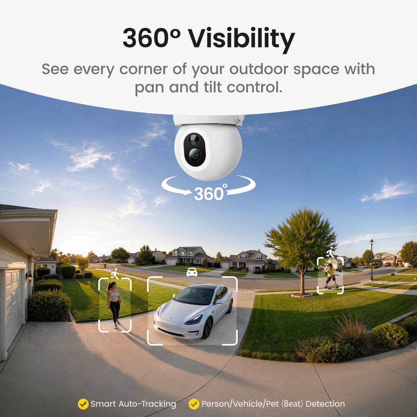 aosu SolarCam D1 Max 4-Cam Kit, 4K Solar Security Cameras Wireless Outdoor, 360° PTZ Auto Tracking & Vehicle Detection, Color Night Vision, No Subscription Required, 1TB Expandable Storage