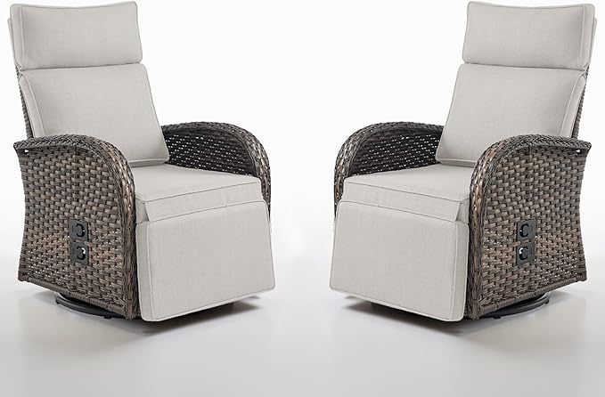 Belord Dual-Adjust Outdoor Swivel Recliner Chair – Reclining Patio Chair with Adjustable Backrest and Footrest, All-Weather Wicker Chaise Lounge Chair Outdoor for Pool Deck Brown (Upgraded 2.0)