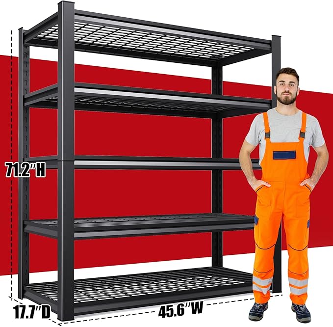 Set of 2 Garage Shelving-3000 lbs 5 Tier Storage Shelves,Adjustable Heavy Duty Metal Shelving Unit and Storage Large Wire Rack,Utility Steel Shelf for Warehouse Industrial Pantry Basement 71"x46"x18"