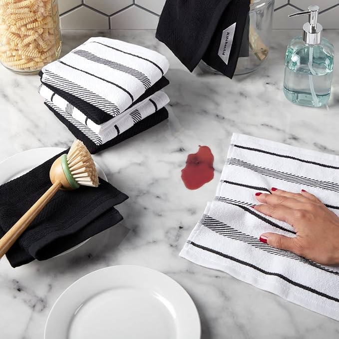 KitchenAid Albany Dishcloth 8 Pack Set, Matte Black/White