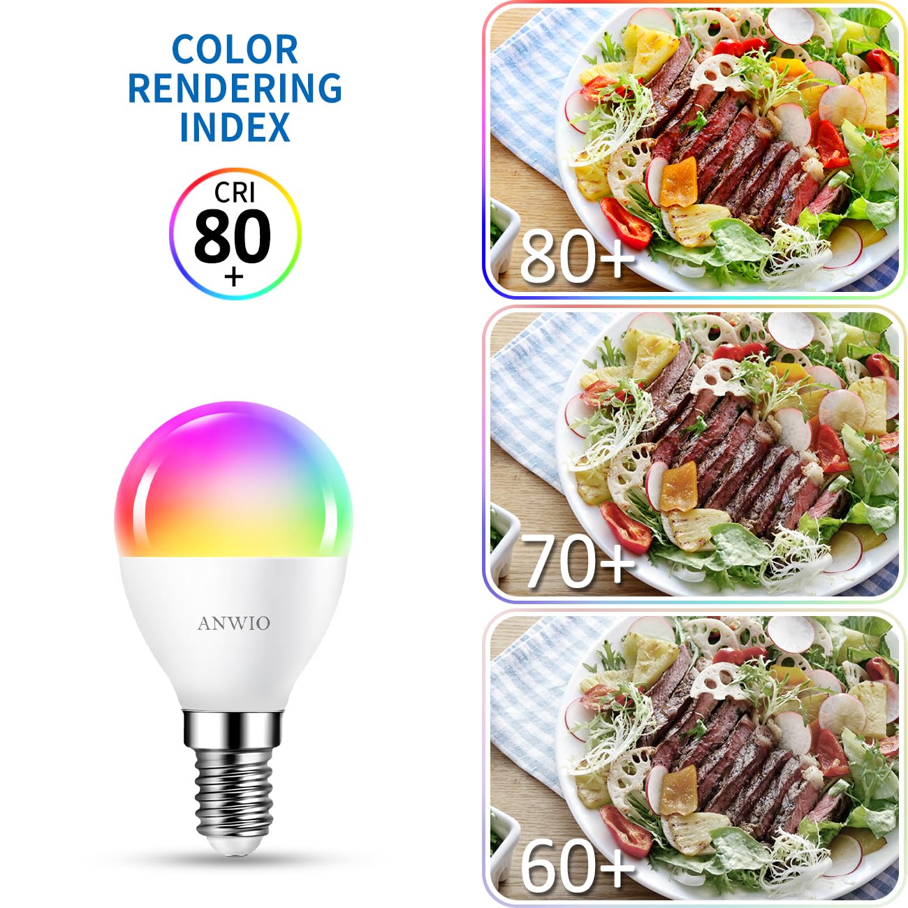 ANWIO E14 Smart Bulb,Alexa Light Bulbs,RGB Colour Changing Bulbs,Smart Life App Control,Bluetooth & WiFi Bulb,470LM, 5W Replace 40 Watt,Works with Alexa, Echo,Google Assistant (4 Pack)