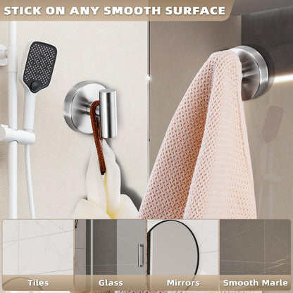 Fenas Suction Cup Hooks for Shower - Bathroom Reusable Hooks for Towels, Robes & Loofah - No-Drill Mounting on Kitchen,Walls,Metal,Glass,Mirrors,Tile & Smooth Non-Porous Surfaces (2, Brushed Nickel)
