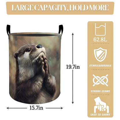 Cute Gentle Otter Dreamy Scene Laundry Basket, Dorm Nursery Foldable Laundry Hamper Organizer for Bathroom Decor, Toy Clothes Storage Box for Bedroom 19.7x15.7 Inch