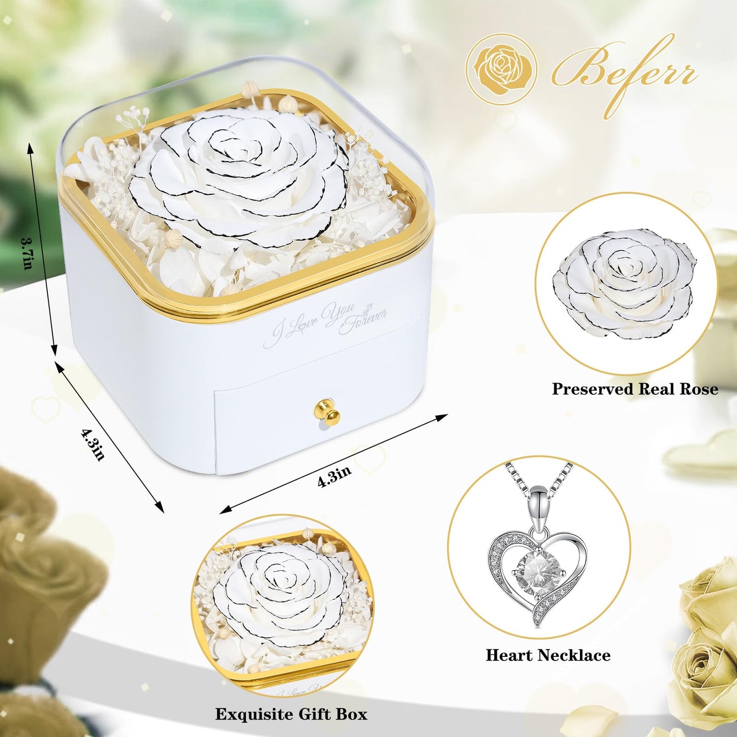 Beferr Valentines Day Gifts for Her Preserved Real Rose with Necklace Eternal Roses Forever Flowers for Delivery Prime Mothers Anniversary Birthday Gifts for Women Mom Grandma Wife Daughter Girlfriend