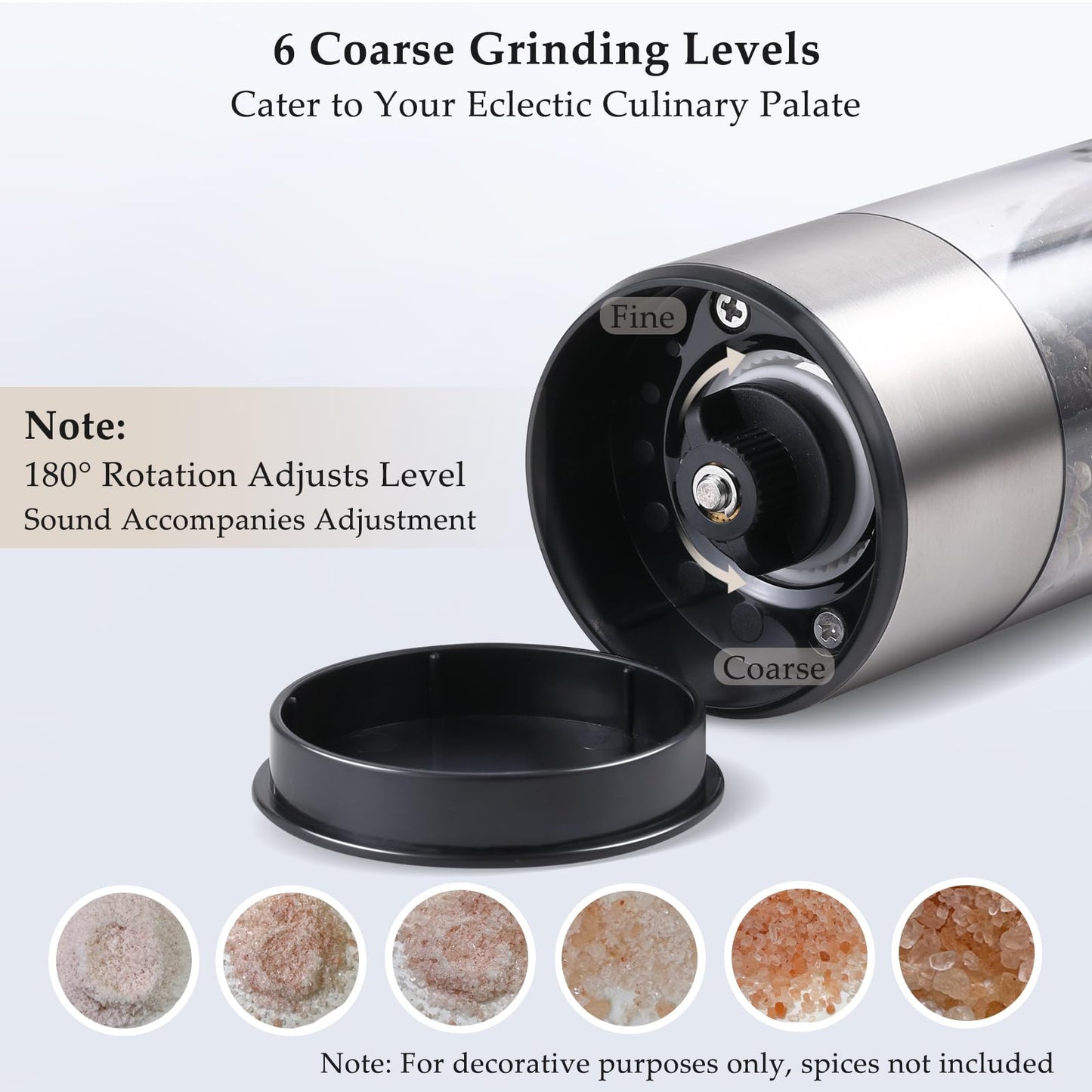 Electric Salt and Pepper Grinder, USB Rechargeable, Automatic Salt and Pepper Shaker, Adjustable Coarseness, Electric Pepper Mill, LED Light, Refillable, Kitchen Gadget (1-Pack, Stainless Steel)