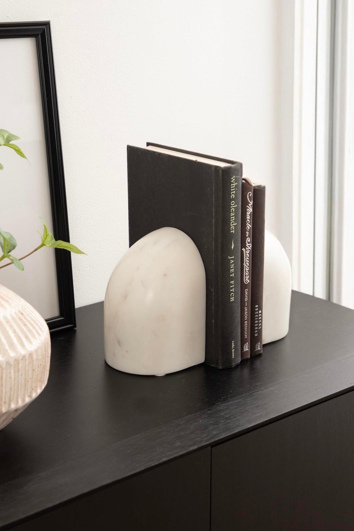 Kate and Laurel Brookhart Modern Two-Piece Marble Bookends for Bookshelf Decor, Set of 2, 4 x 4 x 6, White Marble, Decorative Stone Bookend Set for Use as Wall Shelf Filler or Entryway Table Decor