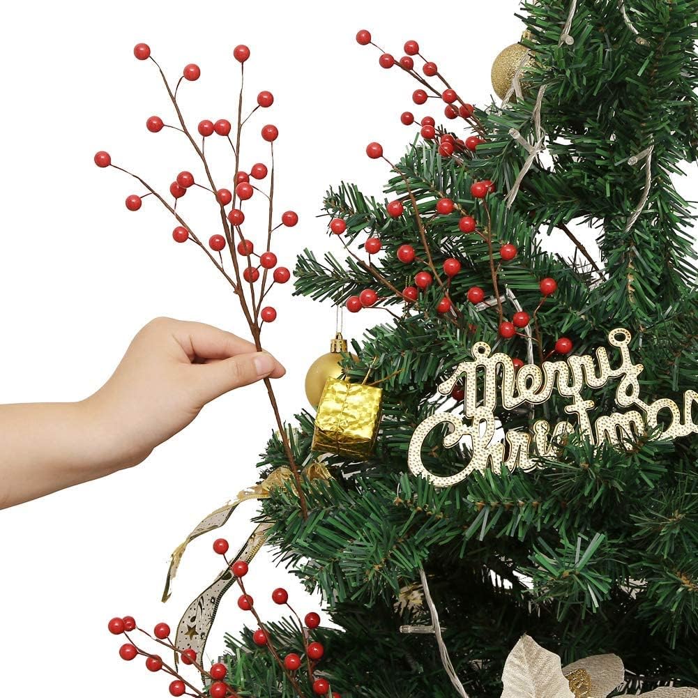 Trimgrace 12 Pack 14" Christmas Ornament Artificial Red Berry Stems Fake Holly Berry Picks for New Year Holiday Christmas Tree Vase DIY Wreath Crafts Home Decor