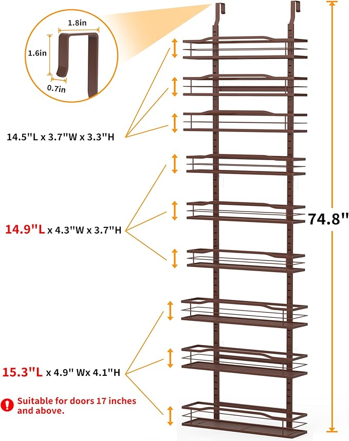 Moforoco Bronze 9-Tier Over The Door Pantry Organizer, Pantry Organization And
