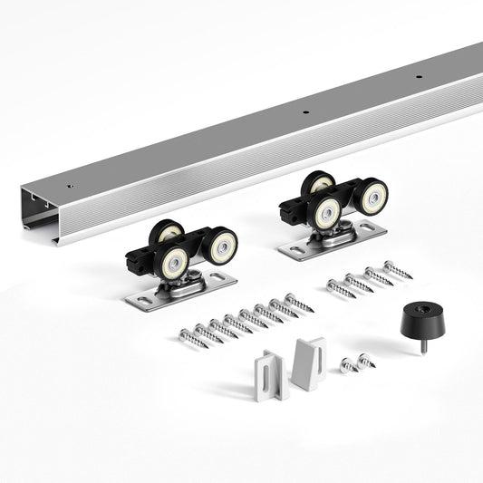 FINOSEN 5FT Commercial Grade Sliding Pocket Door Hardware Track Kit,Top Mount,Heavy Duty,Smoothly and Quite,Easy to Install,Aluminum(Door is not Included)