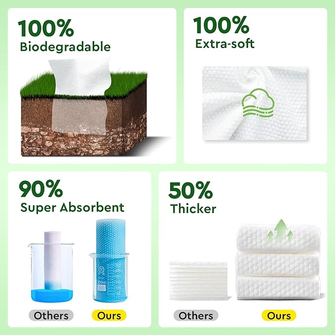 Elvira 200 Count Disposable Face Towels, Biodegradable Skincare Facial