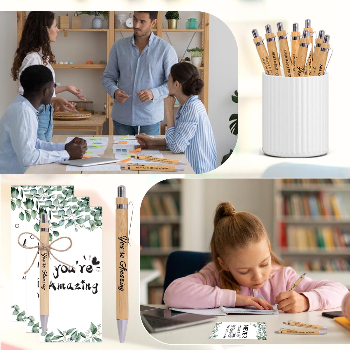 30 Sets Employee Appreciation Gifts Bulk Teacher Thank You Gifts Motivational Bamboo Pens with Appreciation Cards Gift for Teacher Student Coworker Colleague Team