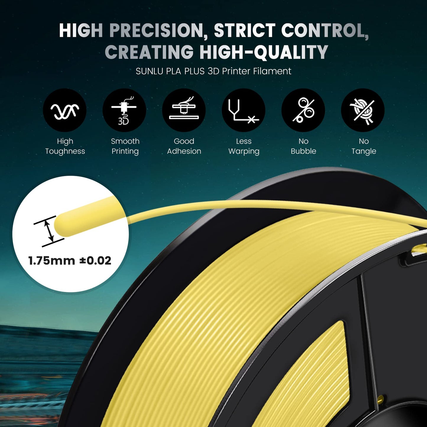 SUNLU PLA Plus 3D Printer Filament, PLA+ Filament 1.75mm, Improved Strength, Compatible with FDM 3D Printer, Dimensional Accuracy +/- 0.03mm, 1kg Spool (2.2LBS), White