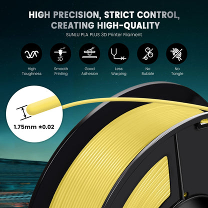 SUNLU PLA+ Filament 1.75mm, Enhanced Durability and High Strength, PLA Plus 3D Printer Filament for 3D FDM Printers, 1kg Spool, pla+ Black
